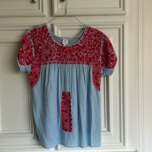 J Marie Embroidered blue and pink top